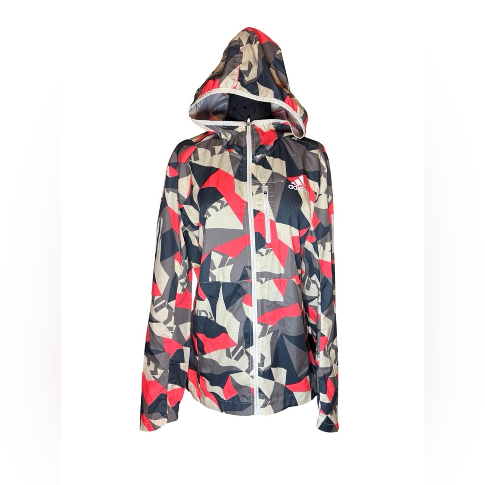 Adidas Women’s Running Windbreaker Jacket - Bold Geometric Print - Picture 1 of 11
